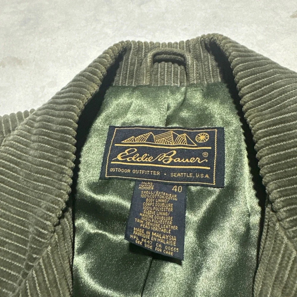 Vintage Eddie Bauer Green Corduroy Sports Jacket Blazer Men's SZ 40 Elbow Patch